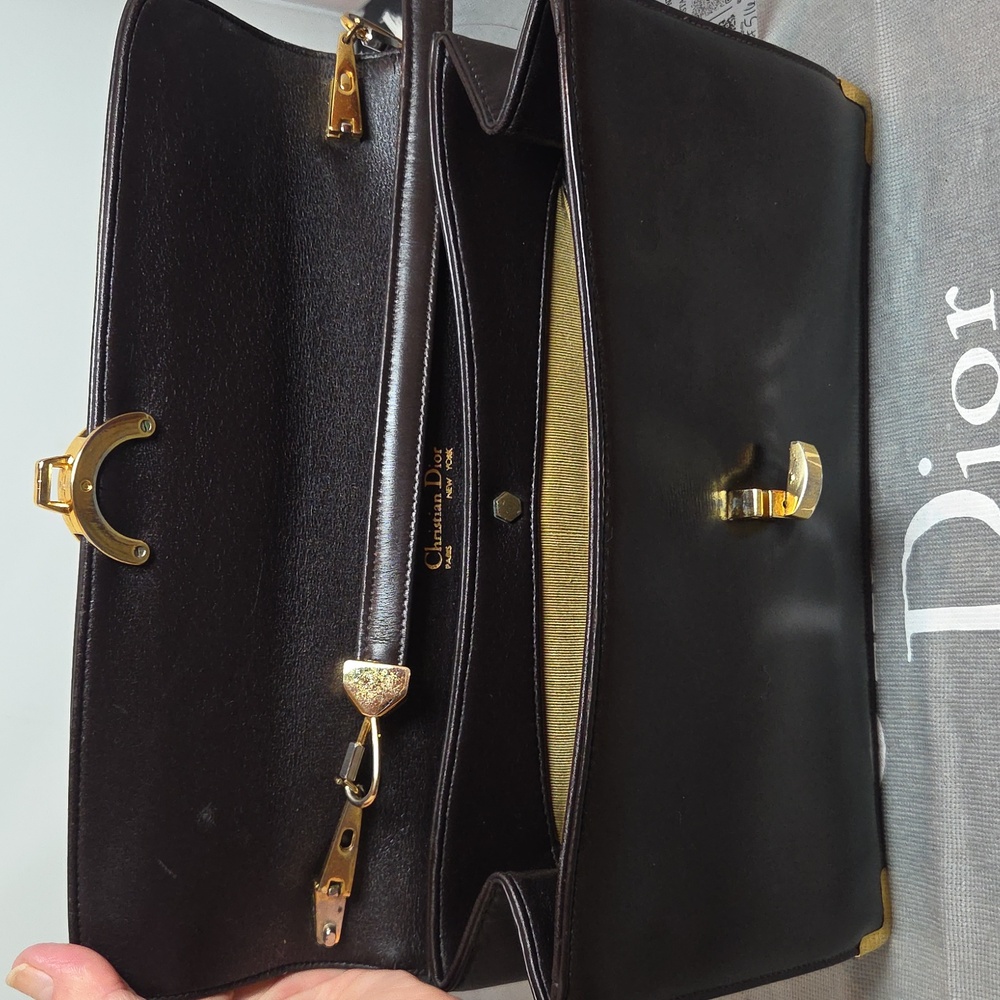 DIOR Rare 1970s Collectable Brown leather 2-way shoulder/clutch bag excellent - Picture 14 of 17